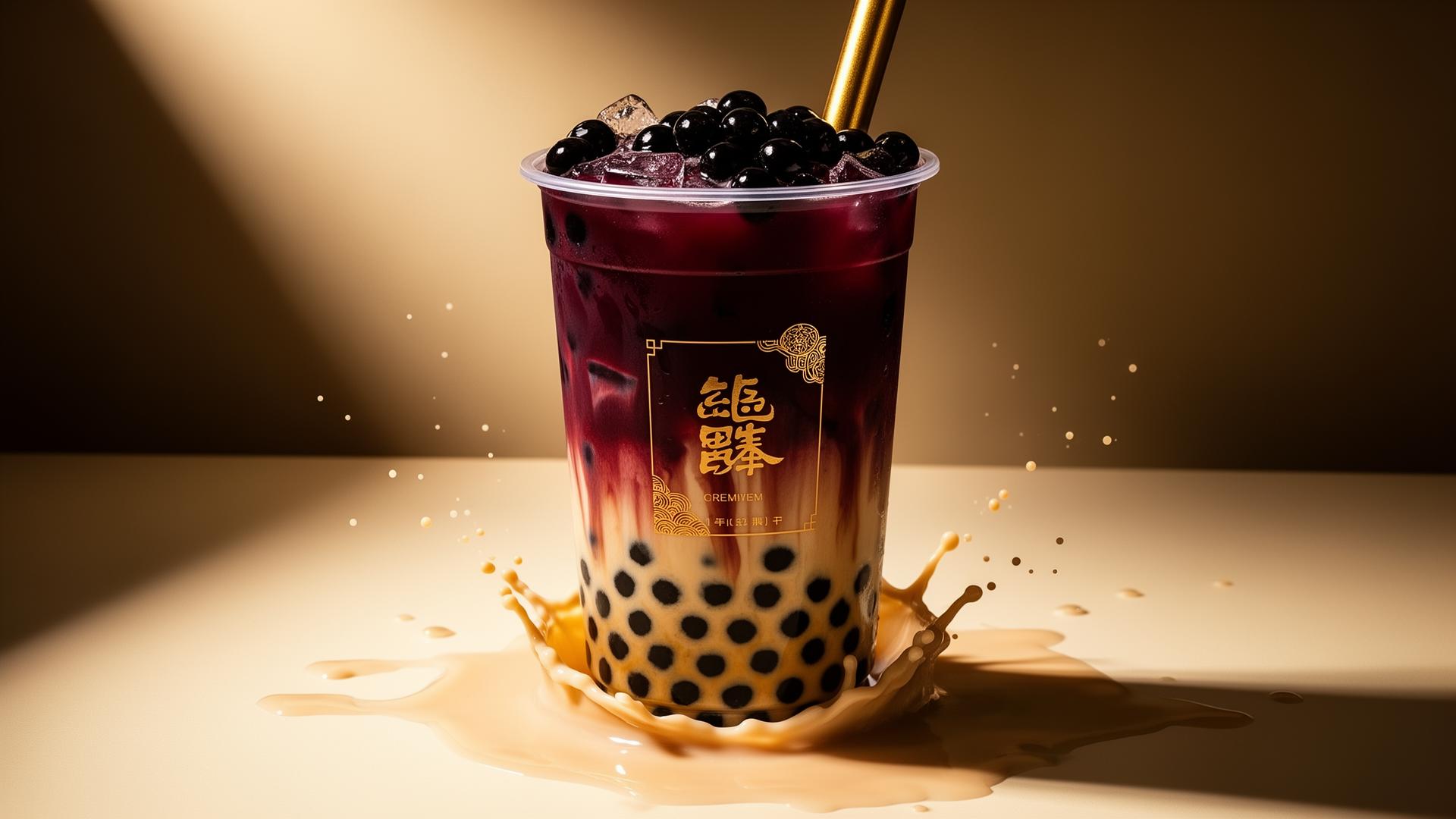 Bordeauxfarbener Bubble Tea mit goldenem Strohhalm